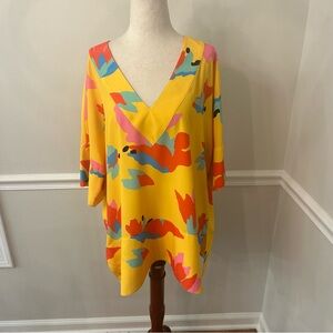 Crosby yellow floral vneck tunic top- Size XL
